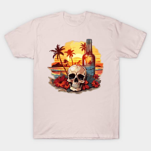 Skull and Empty Bottle - Summer Paradise (Black Lettering) T-Shirt by VelvetRoom